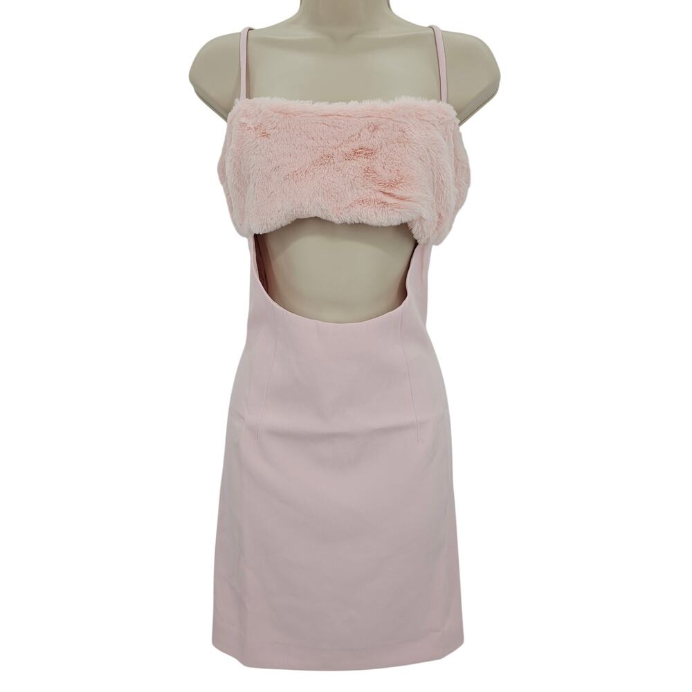 Naked Wardrobe Womans size L Sleeveless Faux Fur Cutout Mini Dress Pink NEW